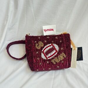 T.J.Maxx Burgundy Beaded Football Clutch